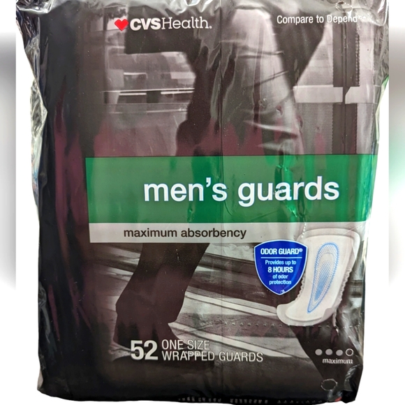 Men's Guards for Incontinence. CVS brand, maximum absorbency 52 wrapped guards - Picture 1 of 3